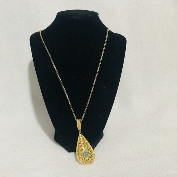 Teardrop Pendant Filigree Necklace Chain Long 26" Gold Byzantine Artisan Retro - Picture 12 of 12